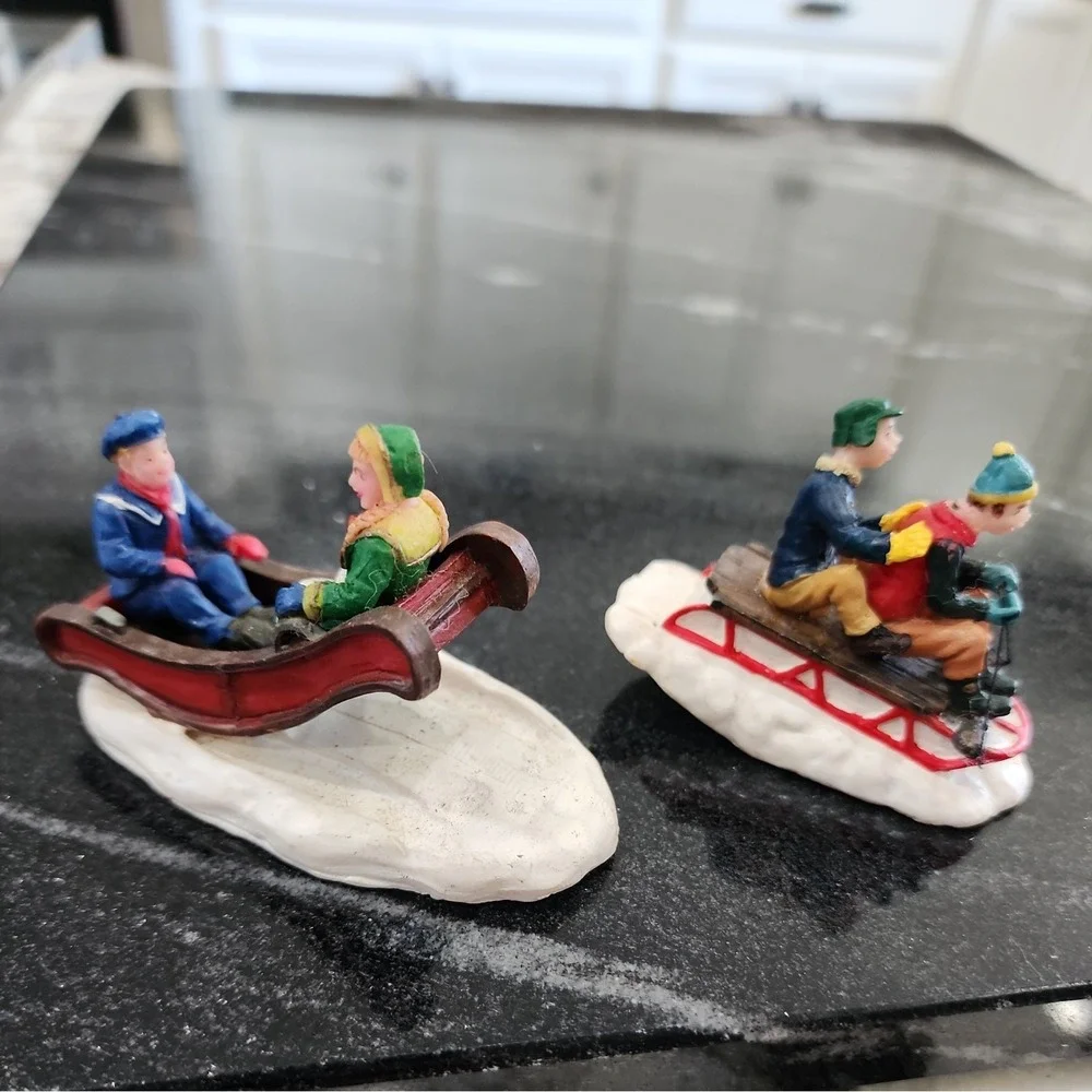 Lemax Village Collection Figurines Kids Toboggan &‎ Up Down Set of 2